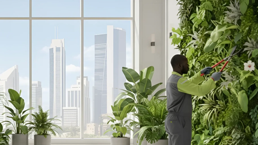 green wall stairs
