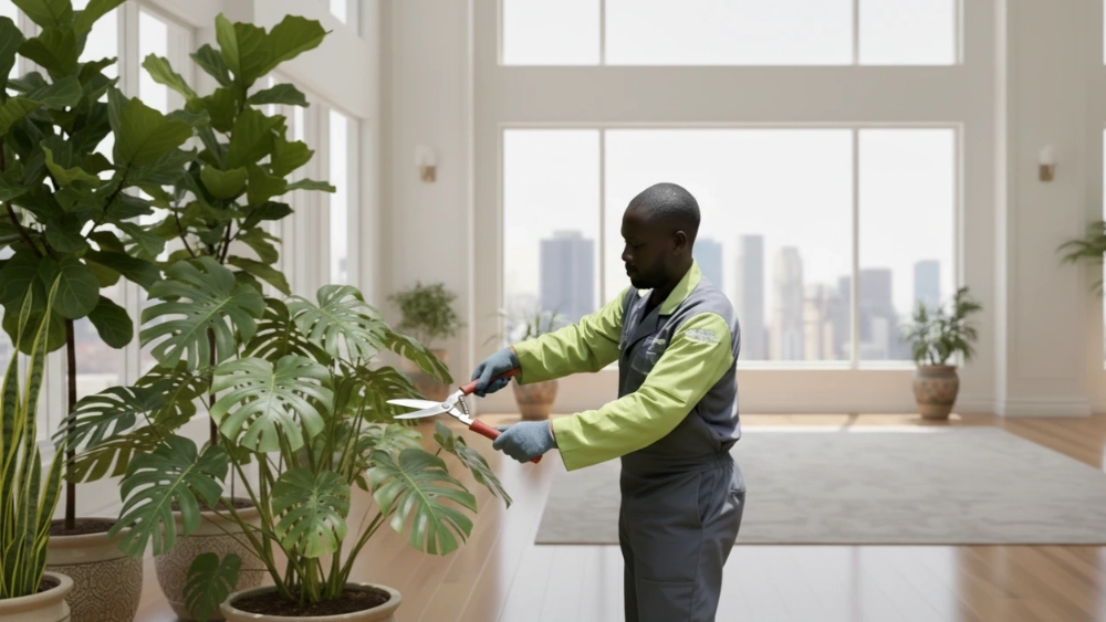 tech with big plant pot